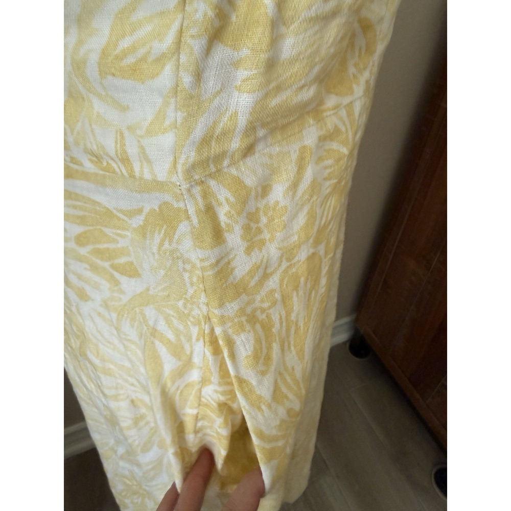 Banana Republic‎ Linen Sundress 8 Yellow Floral Cutout Back Midi Dress - Picture 3 of 13